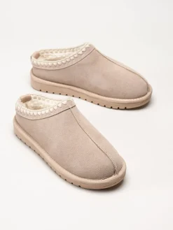 Duffy - Beige varmfodrade tofflor i mocka