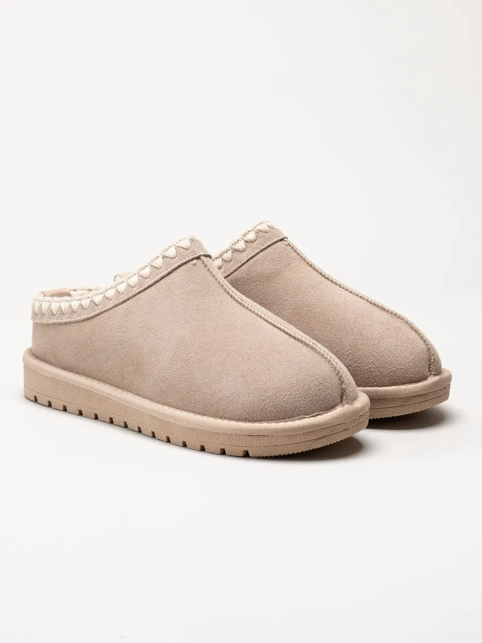 Duffy - Beige varmfodrade tofflor i mocka