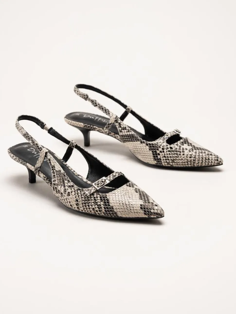 Duffy - Pomezia - Svart-Beige slingback pumps med taxklack