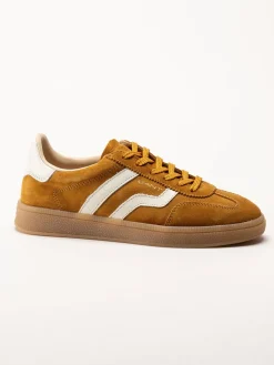 Gant Footwear - Cuzima Sneaker - Mörkgula retro sneakers i mocka med skinndetaljer