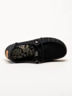 Hey Dude - Wendy Crochet Lace - Svarta tygskor med virkade spetsdetaljer