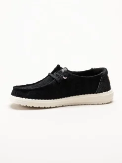 Hey Dude - Wendy Crochet Lace - Svarta tygskor med virkade spetsdetaljer