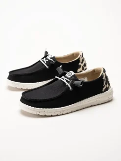 Hey Dude - Wendy Leopard - Svarta tygskor med leopard detalj