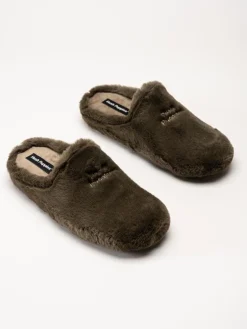 Hush Puppies - Olivia - Mörkgröna fluffiga slip in tofflor