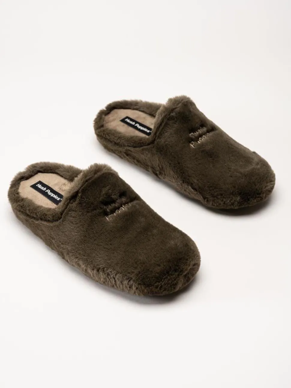 Hush Puppies - Olivia - Mörkgröna fluffiga slip in tofflor