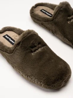Hush Puppies - Olivia - Mörkgröna fluffiga slip in tofflor