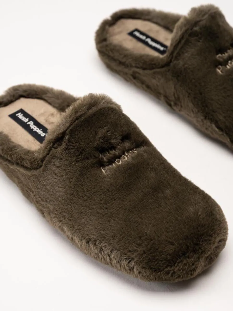 Hush Puppies - Olivia - Mörkgröna fluffiga slip in tofflor