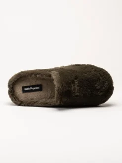 Hush Puppies - Olivia - Mörkgröna fluffiga slip in tofflor