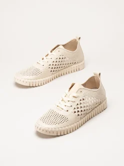 Ilse Jacobsen - Tulip Embroidery - Offwhite perforerade sneakers