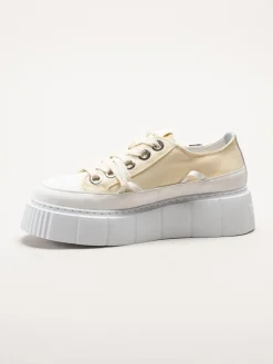 Inuikii - Matilda Canvas low - Ljusgula platåsneakers i textil