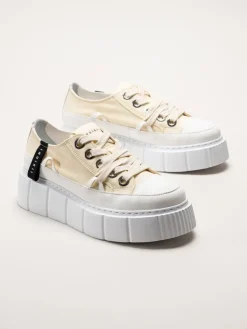 Inuikii - Matilda Canvas low - Ljusgula platåsneakers i textil