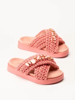 Inuikii - Woven Stones - Rosa slip in sandaler i virkad textil