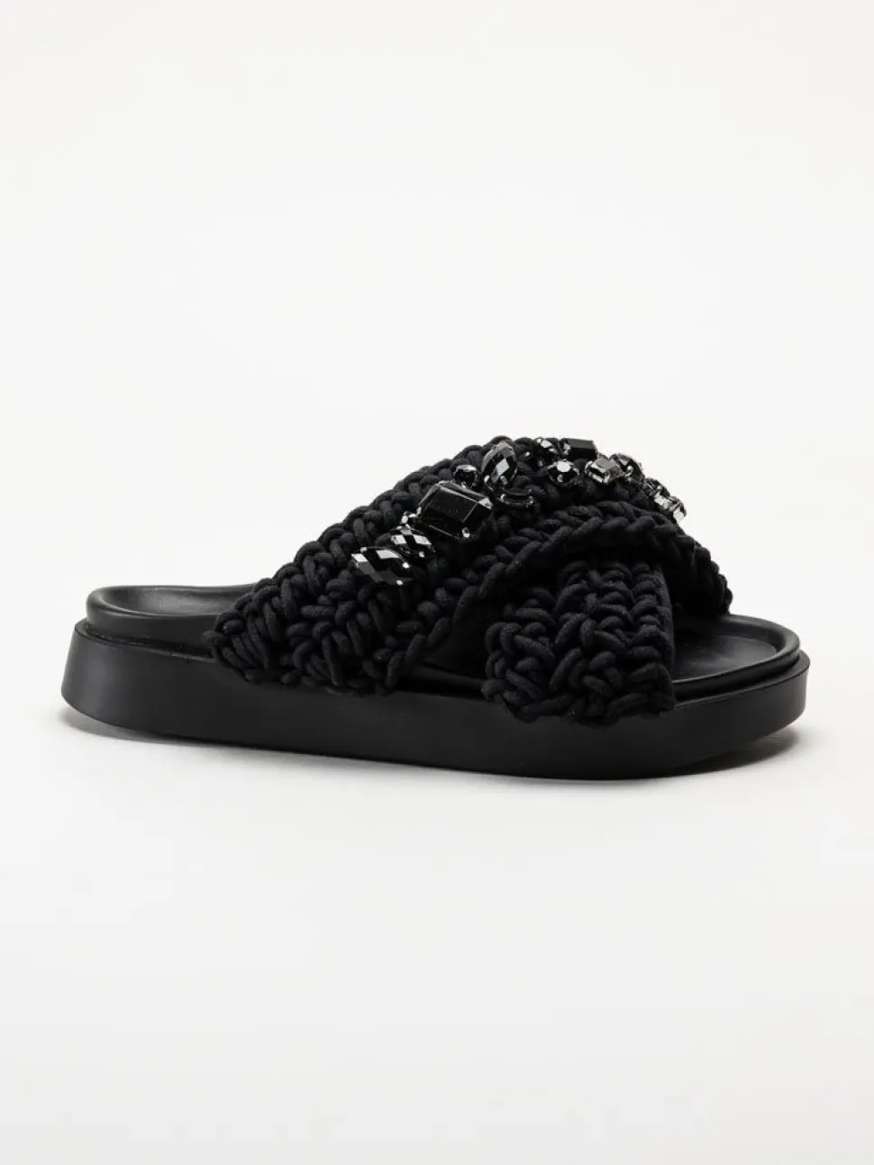 Inuikii - Woven Stones - Svarta slip in sandaler i virkad textil