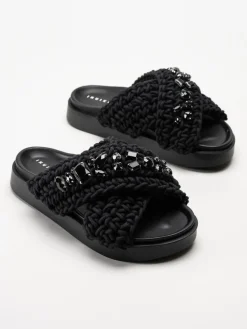 Inuikii - Woven Stones - Svarta slip in sandaler i virkad textil