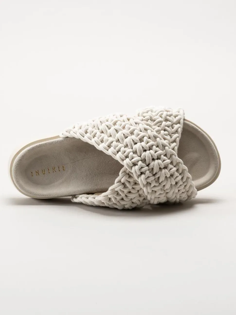 Inuikii - Woven - Vita slip in sandaler i virkad textil