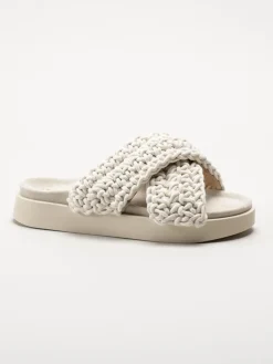 Inuikii - Woven - Vita slip in sandaler i virkad textil