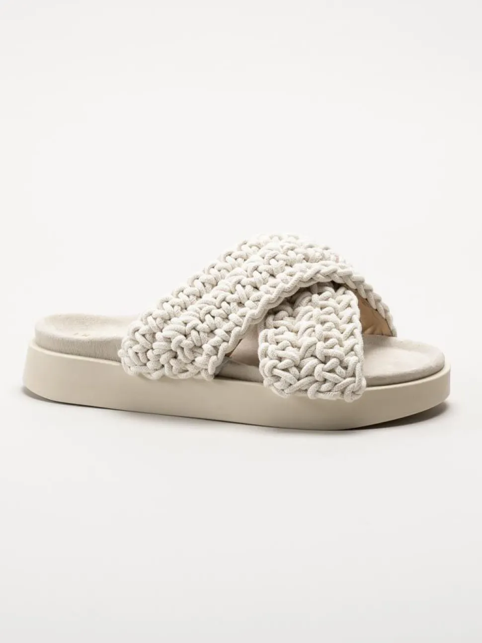 Inuikii - Woven - Vita slip in sandaler i virkad textil