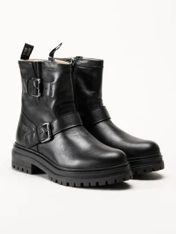 Johnny Bulls - Svarta bikerboots i skinn