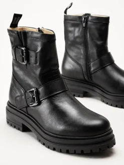 Johnny Bulls - Svarta bikerboots i skinn