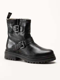 Johnny Bulls - Svarta bikerboots i skinn