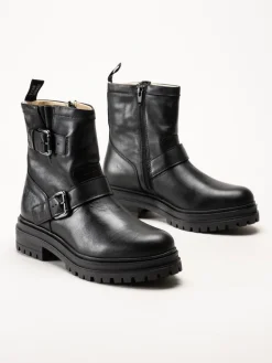 Johnny Bulls - Svarta bikerboots i skinn