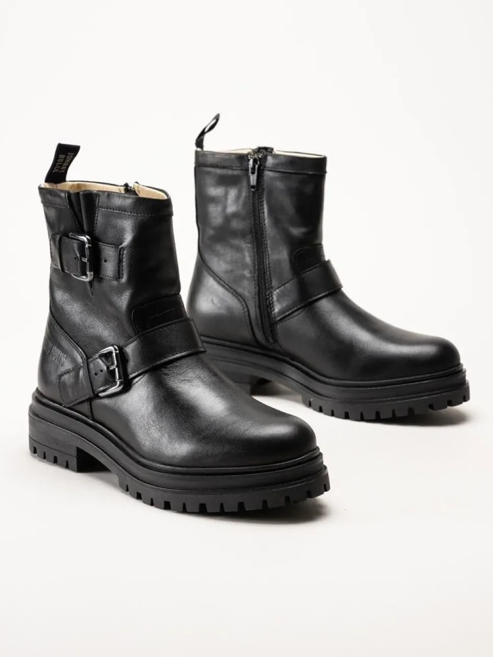 Johnny Bulls - Svarta bikerboots i skinn