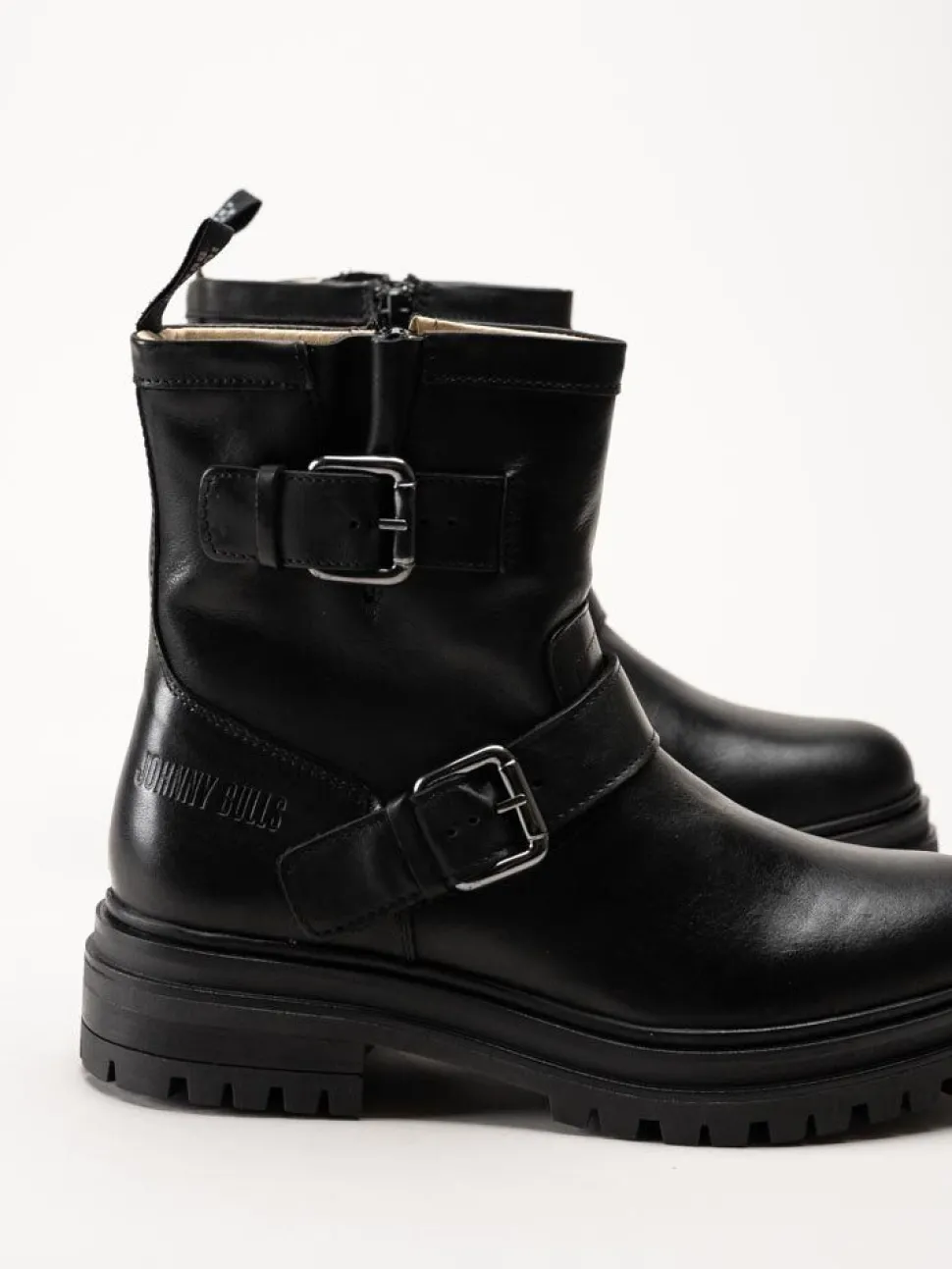 Johnny Bulls - Svarta bikerboots i skinn