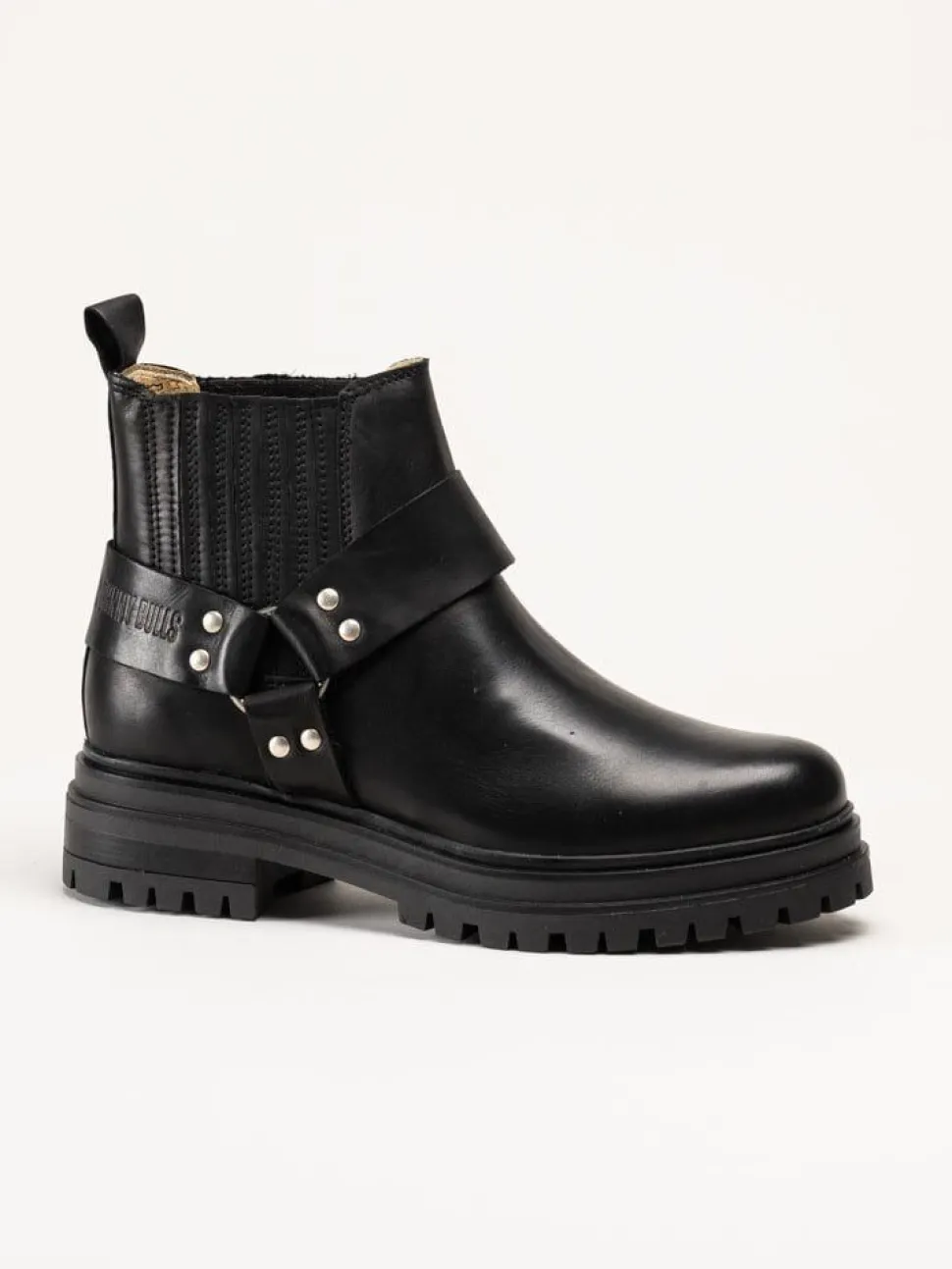 Johnny Bulls - Svarta bikerboots i skinn