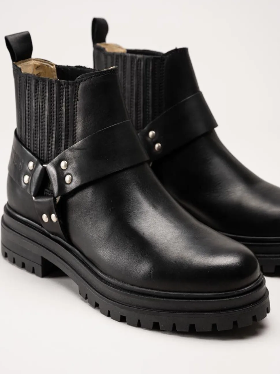 Johnny Bulls - Svarta bikerboots i skinn