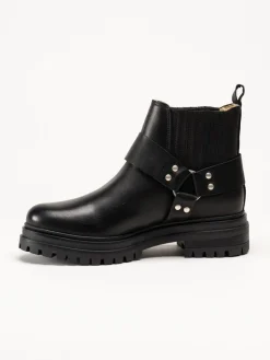 Johnny Bulls - Svarta bikerboots i skinn