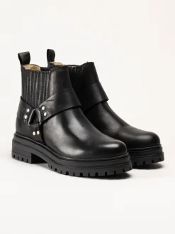 Johnny Bulls - Svarta bikerboots i skinn
