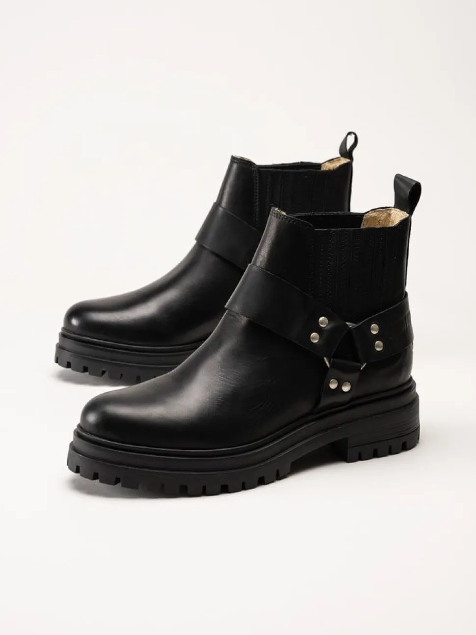 Johnny Bulls - Svarta bikerboots i skinn