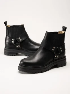 Johnny Bulls - Svarta bikerboots i skinn