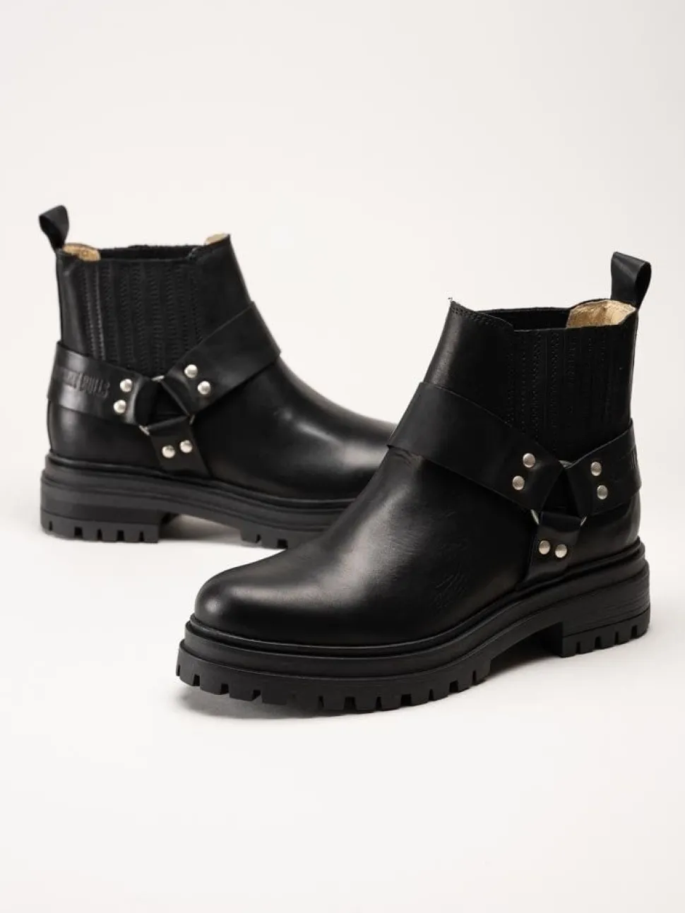 Johnny Bulls - Svarta bikerboots i skinn