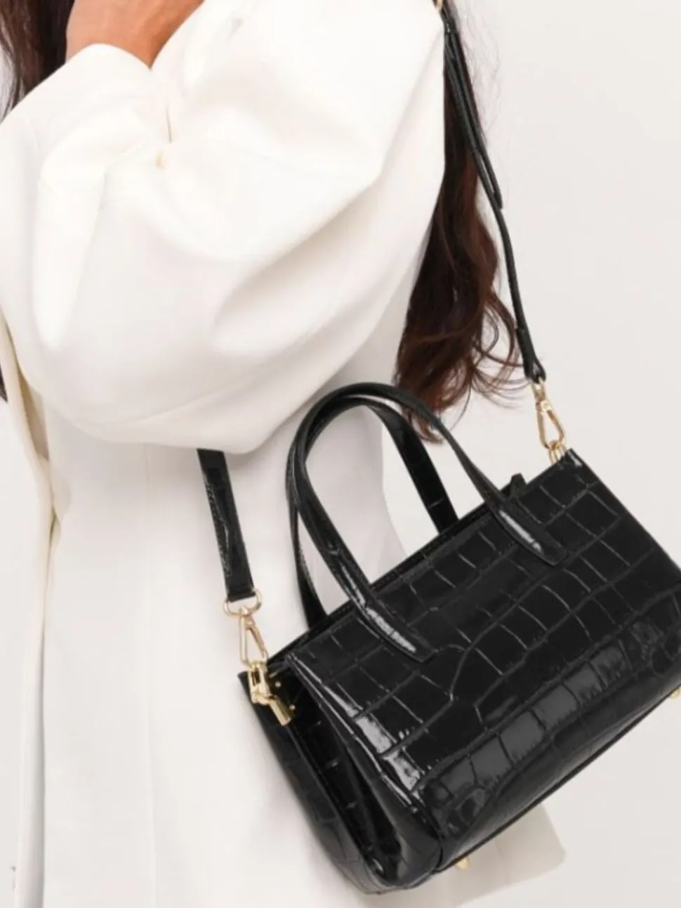 Latalia - Ancona bag croco - Svart blank väska med krokoprägling