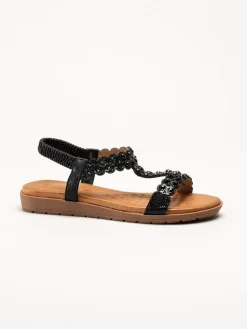 Lunar - Svarta sandaler med strass-stenar