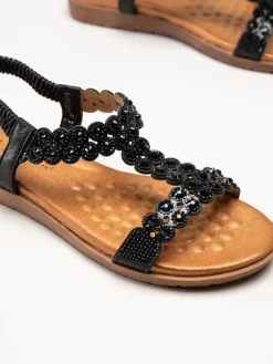 Lunar - Svarta sandaler med strass-stenar