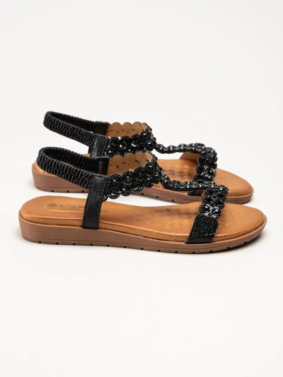 Lunar - Svarta sandaler med strass-stenar