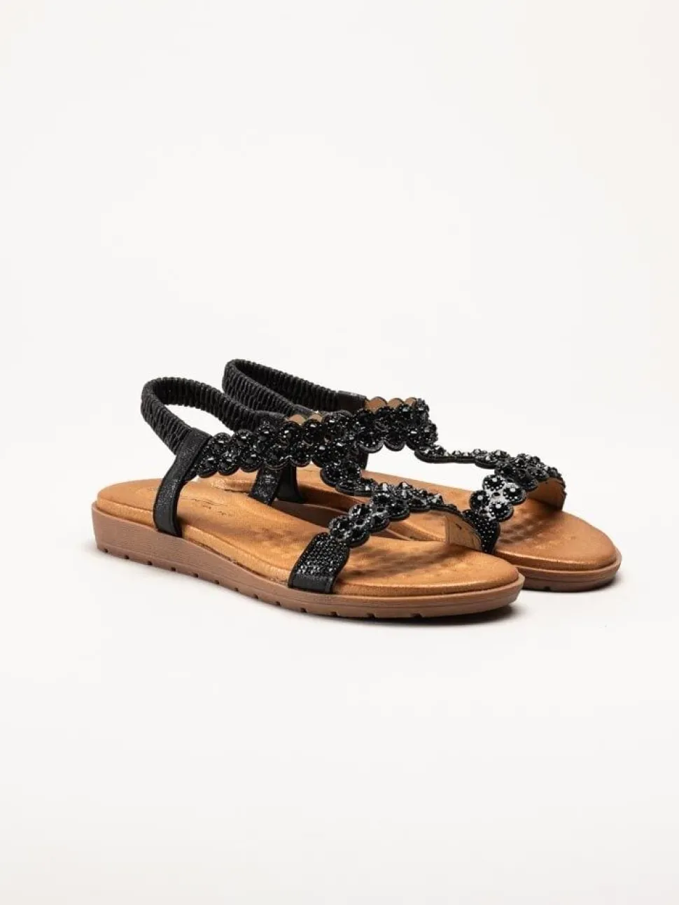 Lunar - Svarta sandaler med strass-stenar