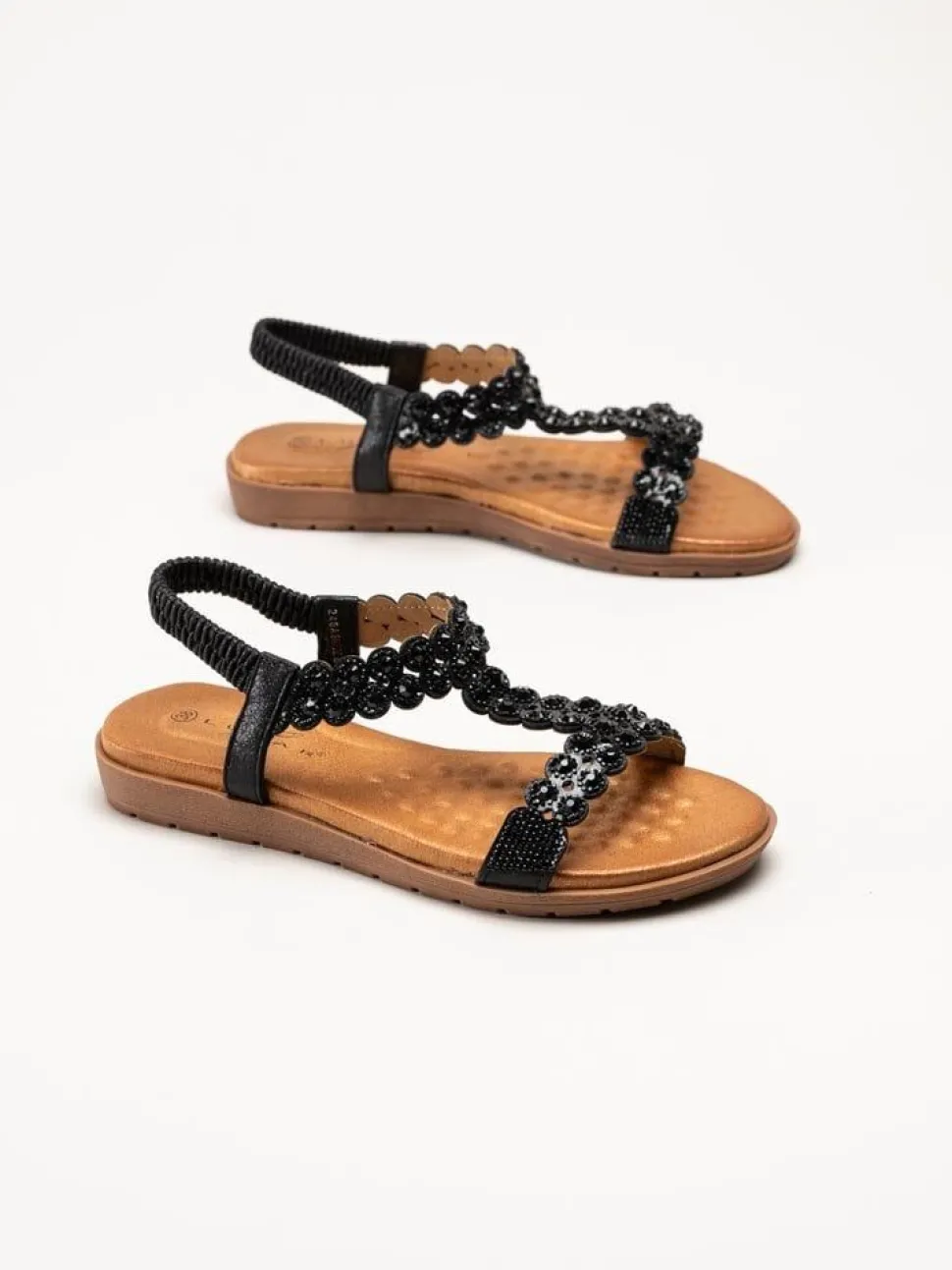 Lunar - Svarta sandaler med strass-stenar