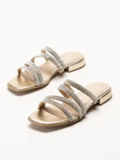 Marco Tozzi - Guldfärgade sandaler med strass