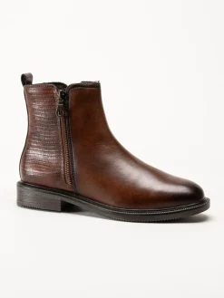 Marco Tozzi - Ljusbruna boots i skinn
