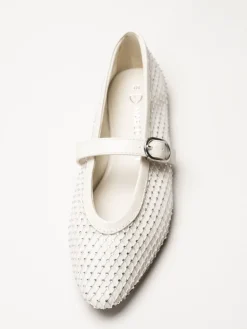 Marco Tozzi - Offwhite ballerinaskor med strass
