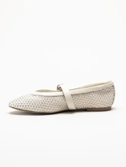 Marco Tozzi - Offwhite ballerinaskor med strass