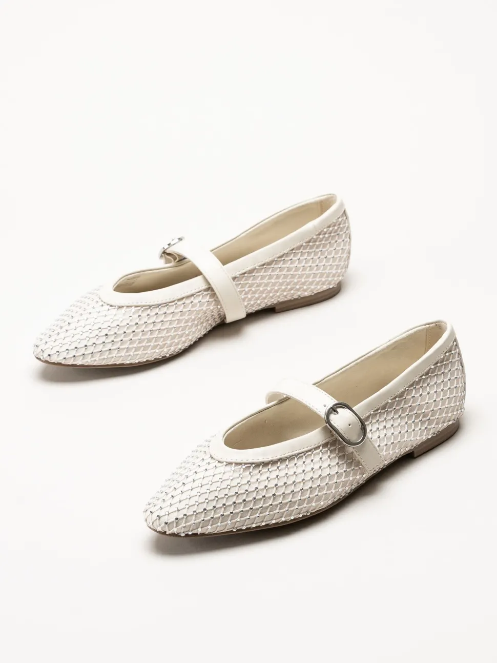 Marco Tozzi - Offwhite ballerinaskor med strass