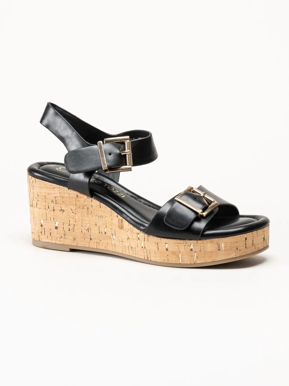 Marco Tozzi - Svarta kilsandaletter i skinnimitation