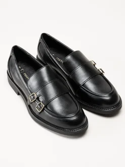 Marco Tozzi - Svarta loafers i skinnimitation