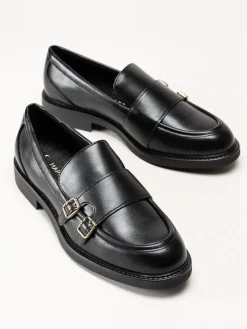 Marco Tozzi - Svarta loafers i skinnimitation