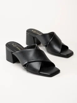 Marco Tozzi - Svarta mules i skinnimitation