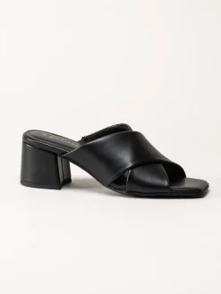 Marco Tozzi - Svarta mules i skinnimitation